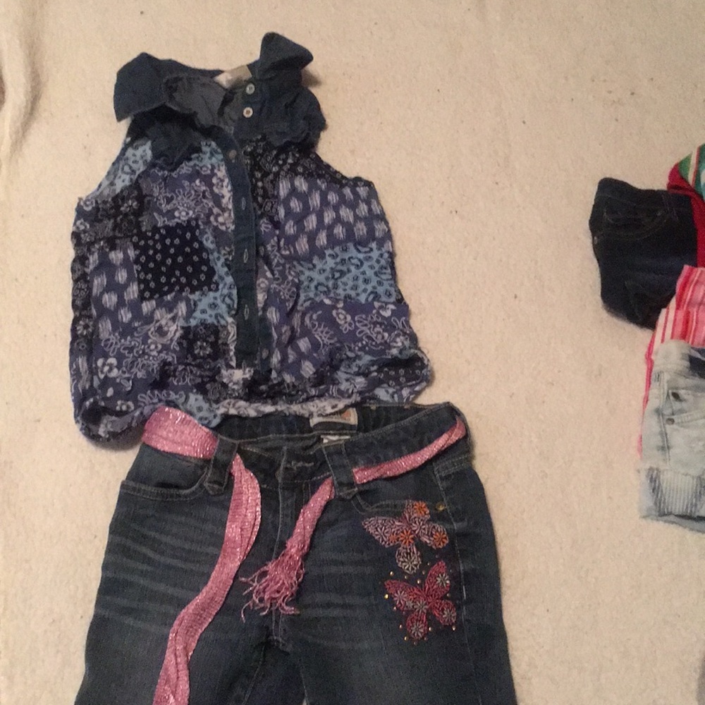Route 66 Blouse & long jean short set size 10 girl